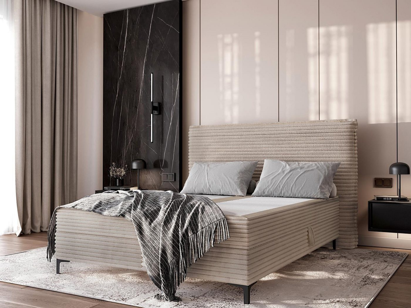 Compleo Boxspringbett Cordstoff, Modern Komfortbett, Designbett mit MetallFüßen MOGAN Compleo Boxspringbett Cordstoff, Modern Komfortbett, Designbett mit MetallFüßen MOGAN von Compleo