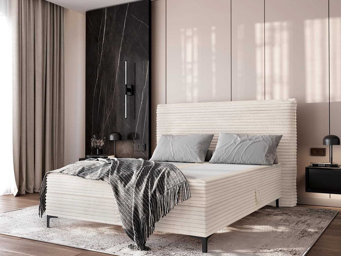 Compleo Boxspringbett Cordstoff, Modern Komfortbett, Designbett mit MetallFüßen MOGAN Compleo Boxspringbett Cordstoff, Modern Komfortbett, Designbett mit MetallFüßen MOGAN von Compleo