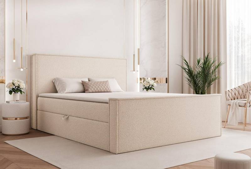 Compleo Boxspringbett Klasisch Design, gepolstertes Kopfteil mit Bettkasten, Bonell, Topper, Doppelbett von Compleo