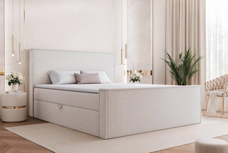 Compleo Boxspringbett Klasisch Design, gepolstertes Kopfteil mit Bettkasten, Bonell, Topper, Doppelbett von Compleo