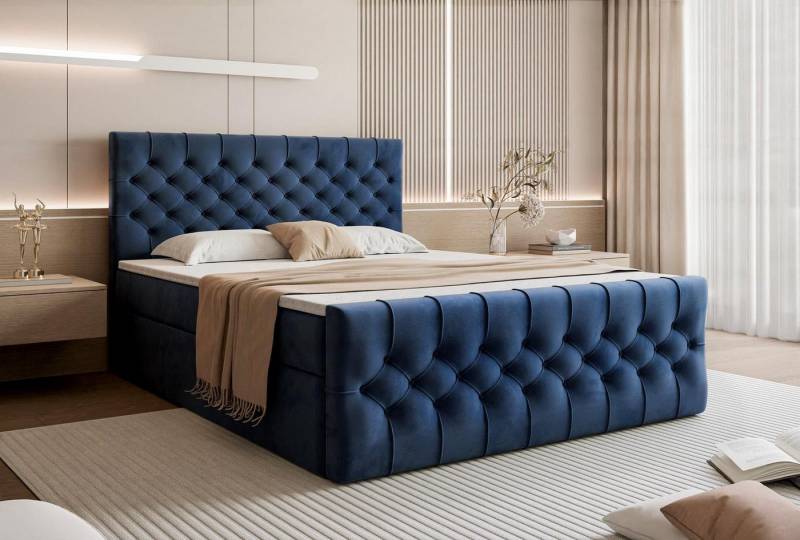Compleo Boxspringbett MIAMI, H3 Matratze Bonellfederung, Velvet, Glamouröses Design von Compleo