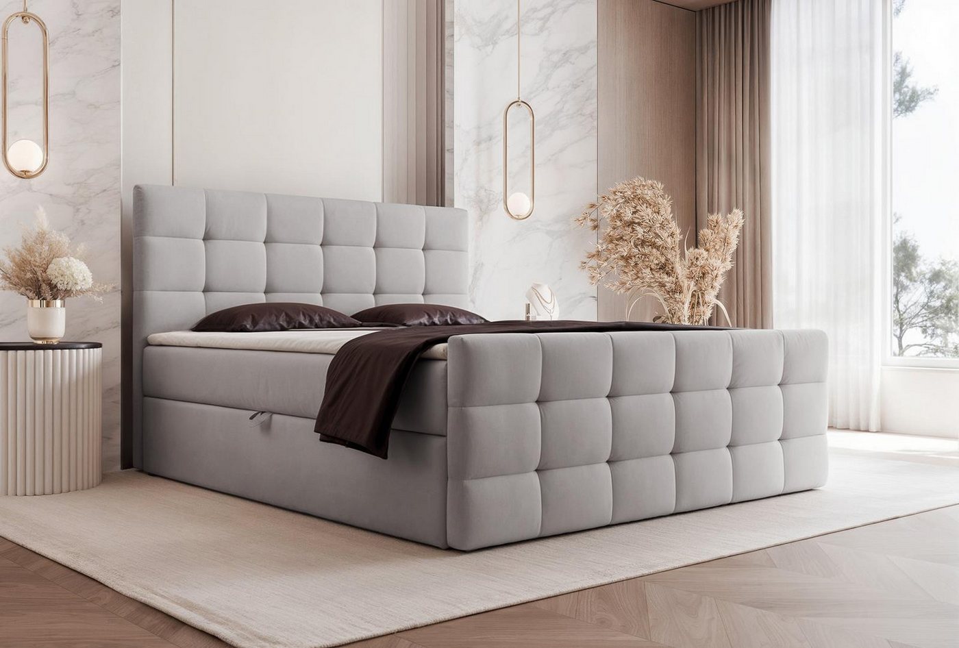 Compleo Boxspringbett elegant und modern, Doppelbett gepolstertes Kopfteil mit Bettkasten, Polsterbett Kontinentalbett, dekorativem Kopfteil Compleo Boxspringbett elegant und modern, Doppelbett gepolstertes Kopfteil mit Bettkasten, Polsterbett Kontinentalbett, dekorativem Kopfteil von Compleo