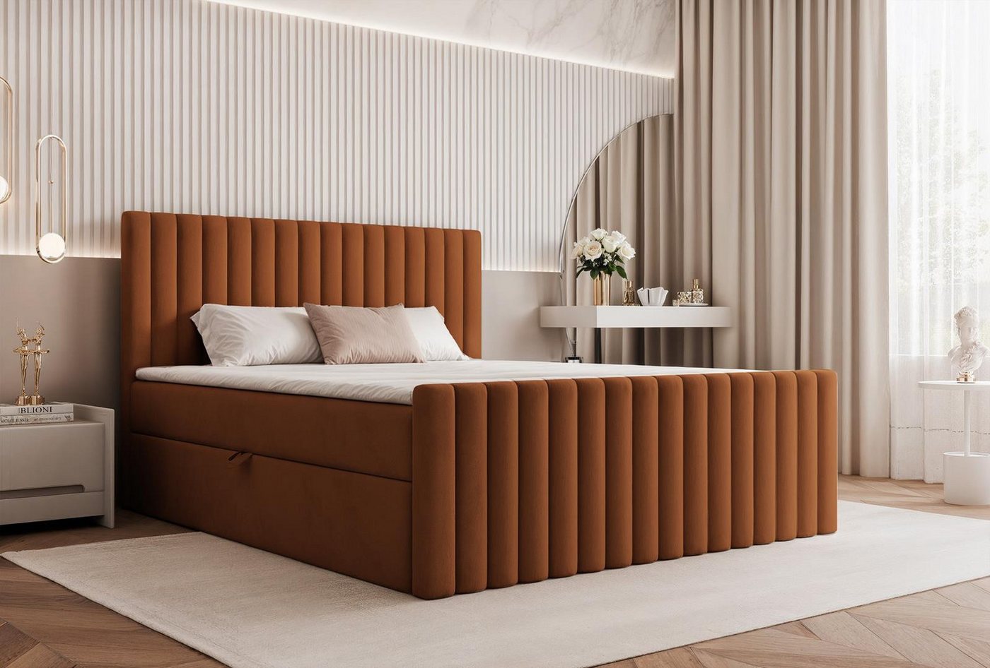 Compleo Boxspringbett elegant und modern MIAMI II, Bonell-Matratze und Topperr, mit zwei Bettkästen von Compleo