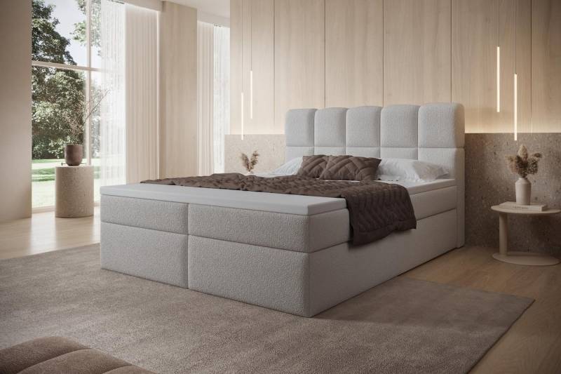 Compleo Boxspringbett mit 2 Bettkasten PUENTE (Boxspringbett, aus Boucle, Polsterbett, Polsterbett Kontinentalbett), Bonell, Topper, Doppelbett mit gepolstertes Kopfteil von Compleo