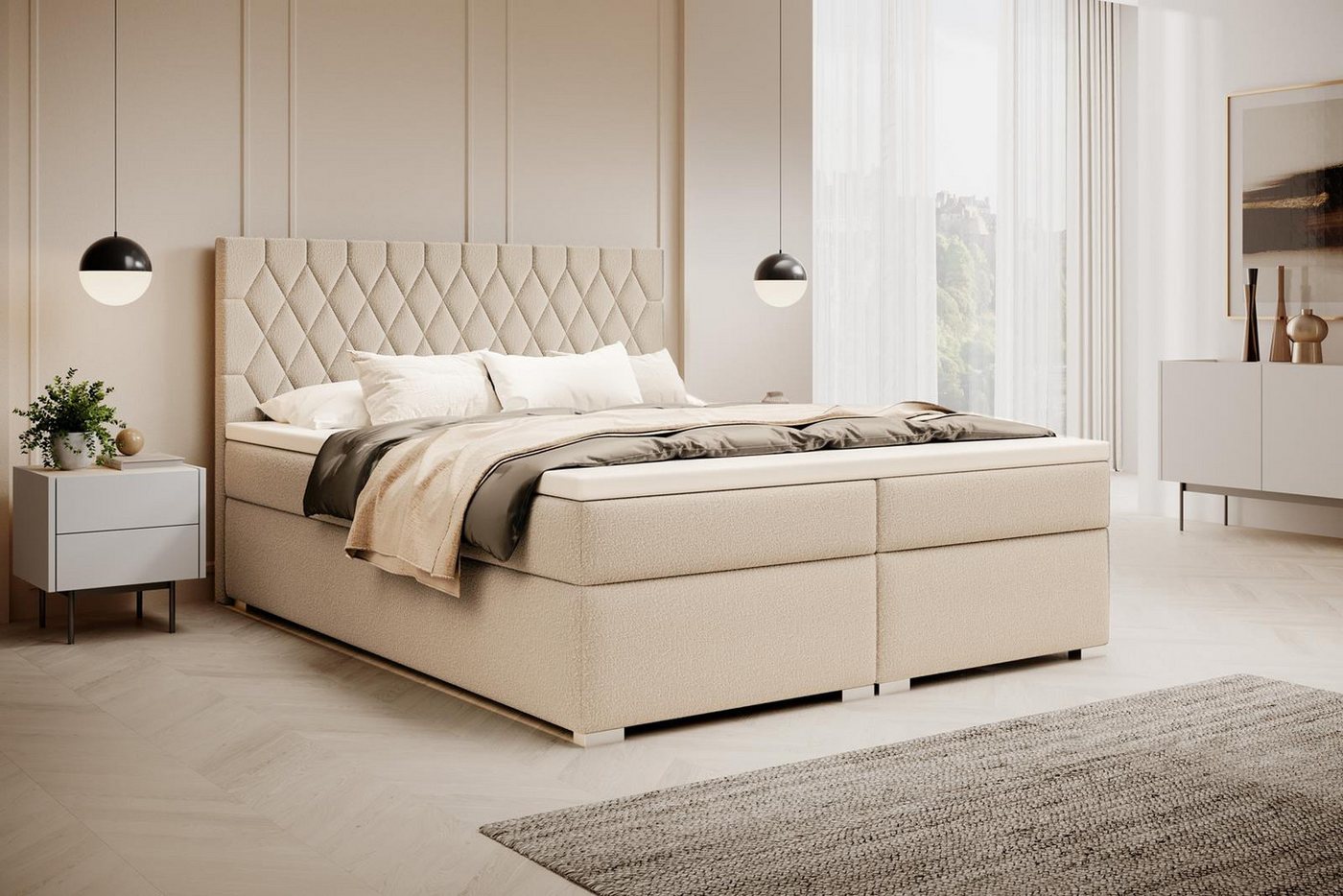 Compleo Boxspringbett mit abgerundetes Kopfteil, Designerbett, Luxusbett mit Bettkasten Compleo Boxspringbett mit abgerundetes Kopfteil, Designerbett, Luxusbett mit Bettkasten von Compleo