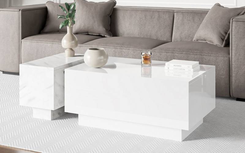 Compleo Couchtisch (2.set) Rechteckiger Couchtisch, Marmor optik JACOB Sofatisch von Compleo