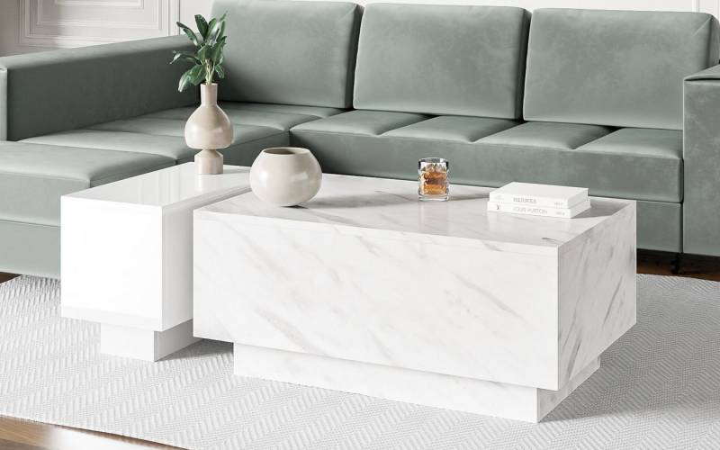 Compleo Couchtisch (2.set) Rechteckiger Couchtisch, Marmor optik JACOB Sofatisch von Compleo