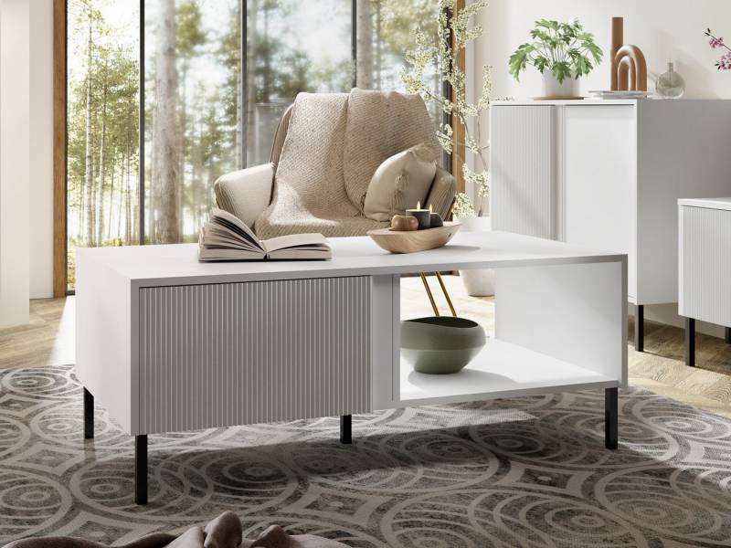 Compleo Couchtisch mit Schublade OLIS, Elegant und modern Kaffetisch, geriffelte Front von Compleo