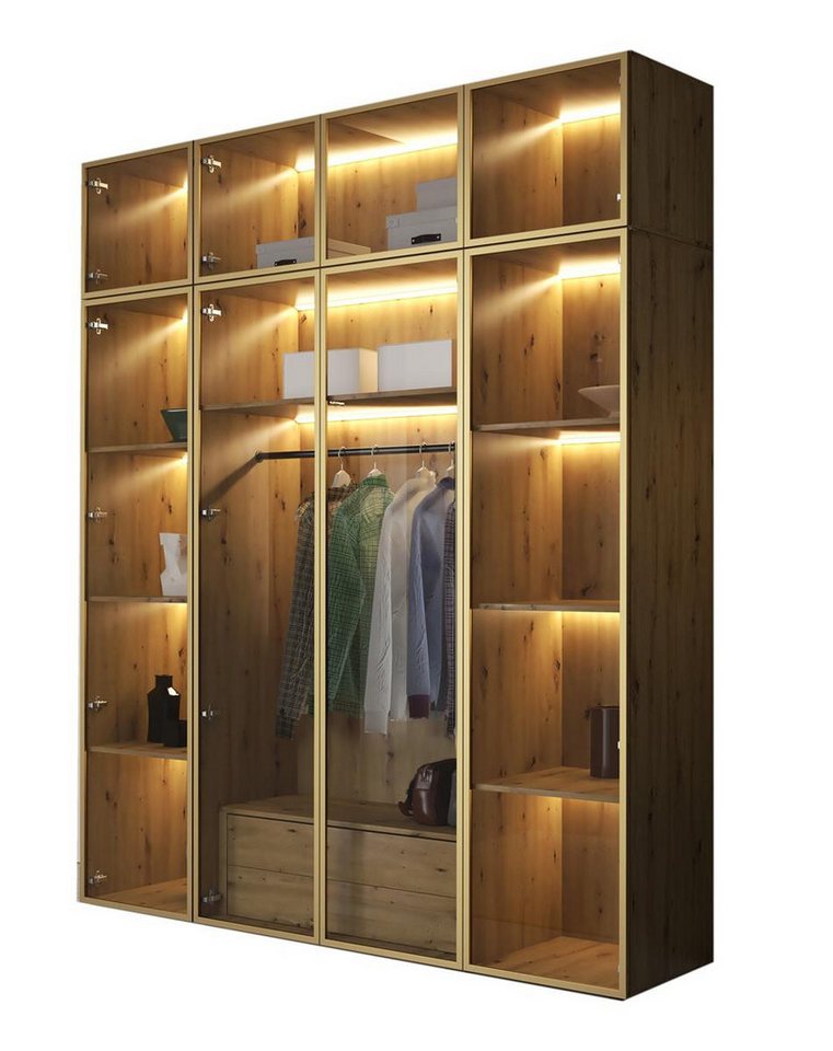 Compleo Drehtürenschrank mit Glasfront, Pefekt Garderobe, LED-Beleuchtung STELLS Kleiderschrank mit Aufsatz und Schubladen Compleo Drehtürenschrank mit Glasfront, Pefekt Garderobe, LED-Beleuchtung STELLS Kleiderschrank mit Aufsatz und Schubladen von Compleo
