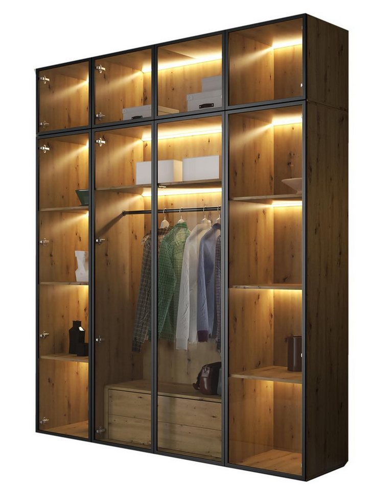 Compleo Drehtürenschrank mit Glasfront, Pefekt Garderobe, LED-Beleuchtung STELLS Kleiderschrank mit Aufsatz und Schubladen Compleo Drehtürenschrank mit Glasfront, Pefekt Garderobe, LED-Beleuchtung STELLS Kleiderschrank mit Aufsatz und Schubladen von Compleo