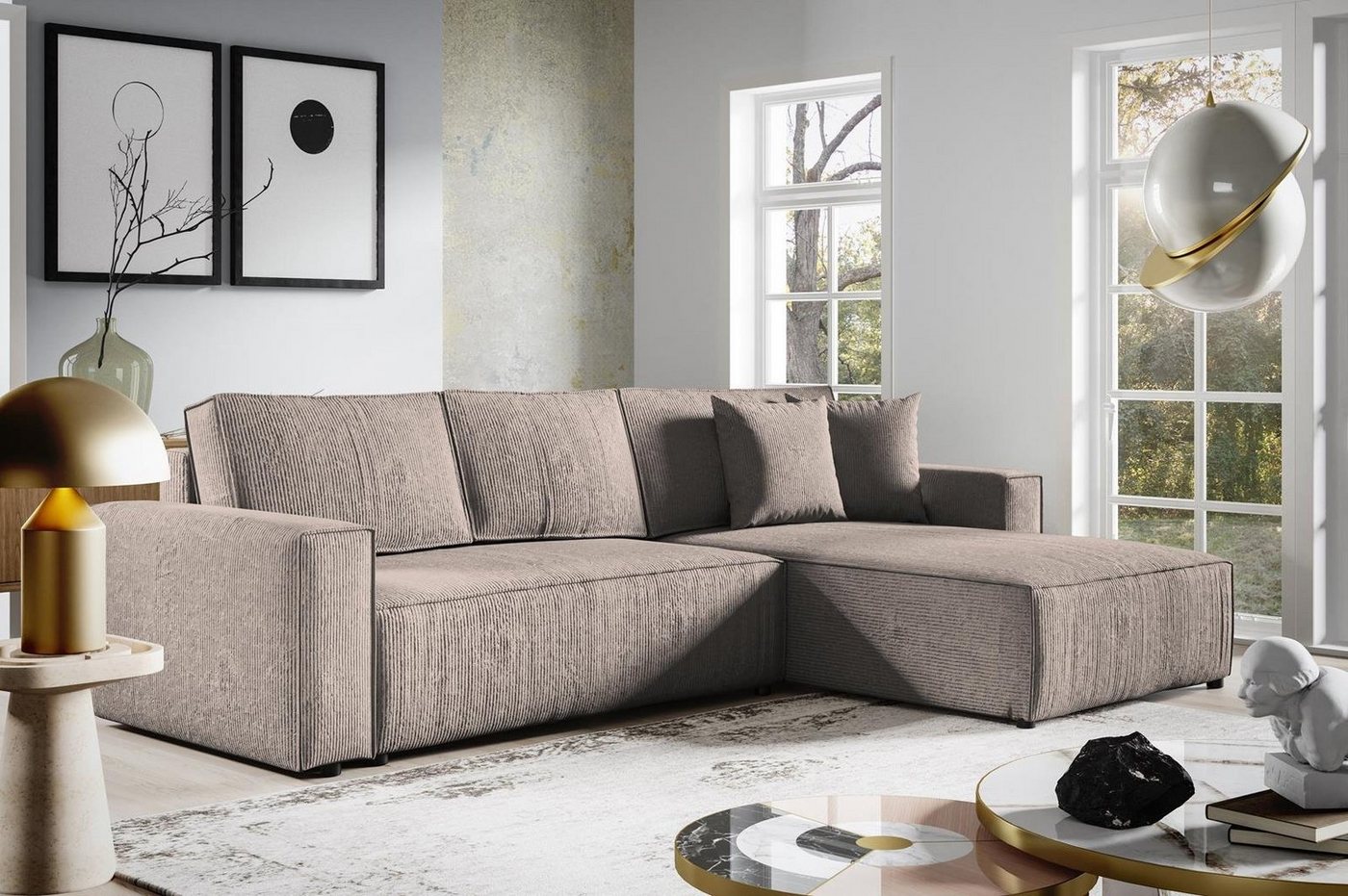 Compleo Ecksofa mit Schlaffunktion, Sofa Eckcouch L-Form BOSTON, Cordstoff, 290x185x70cm von Compleo