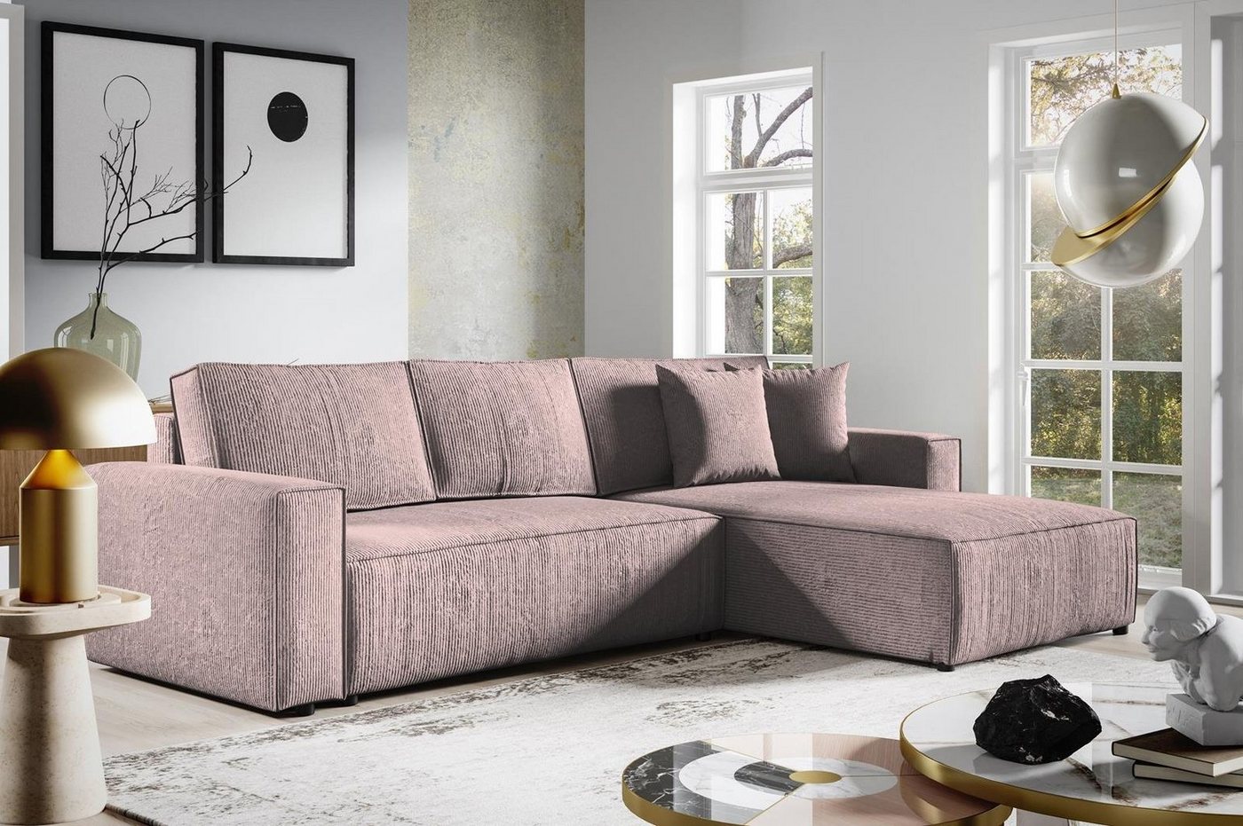 Compleo Ecksofa mit Schlaffunktion, Sofa Eckcouch L-Form BOSTON, Cordstoff, 290x185x70cm von Compleo