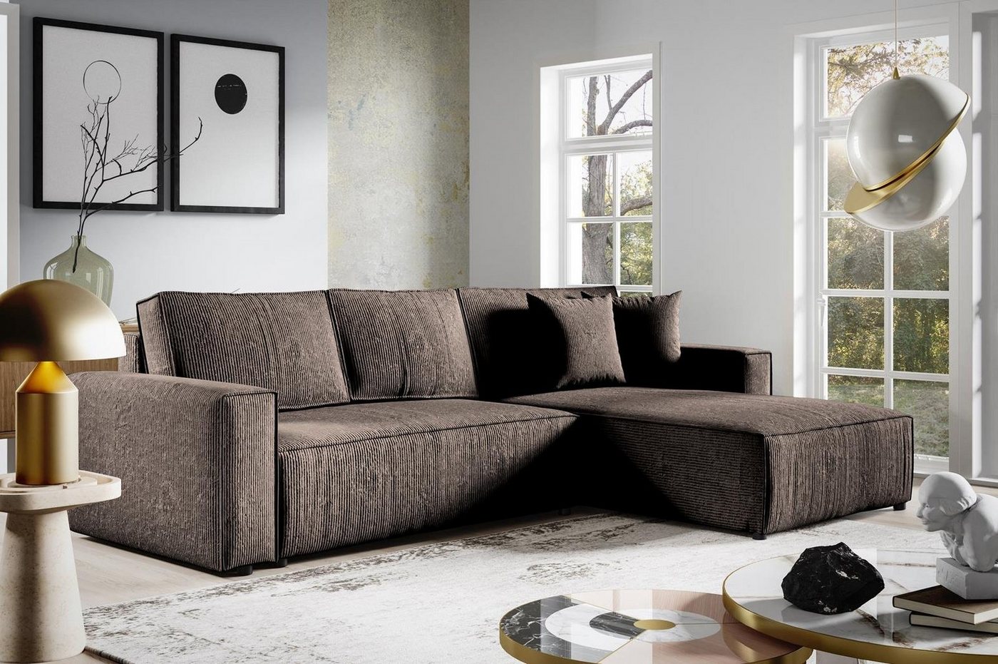 Compleo Ecksofa mit Schlaffunktion, Sofa Eckcouch L-Form BOSTON, Cordstoff, 290x185x70cm von Compleo