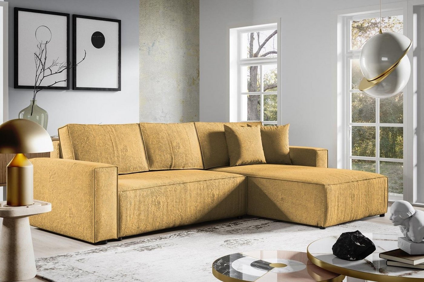 Compleo Ecksofa mit Schlaffunktion, Sofa Eckcouch L-Form BOSTON, Cordstoff, 290x185x70cm von Compleo