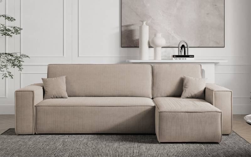 Compleo Ecksofa Cordsofa, Modern Couch-L, universelle Ottomane CARLS, Modern/Japandi/Elegant Design von Compleo