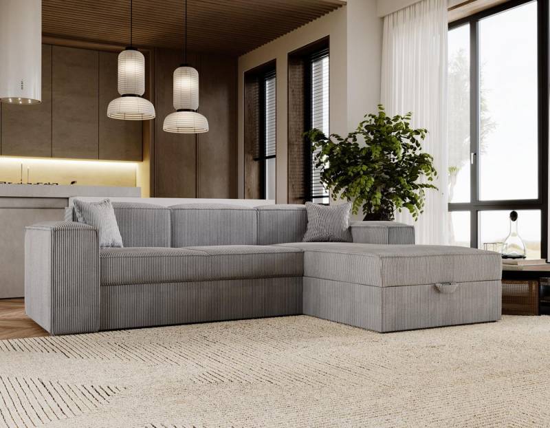 Compleo Ecksofa L-form, Modern design, Cordstoff oder Velvet SANTO, Mit Bettkasten und Schlaffunktion von Compleo
