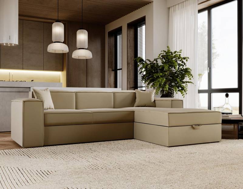Compleo Ecksofa L-form, Modern design, Cordstoff oder Velvet SANTO, Mit Bettkasten und Schlaffunktion von Compleo