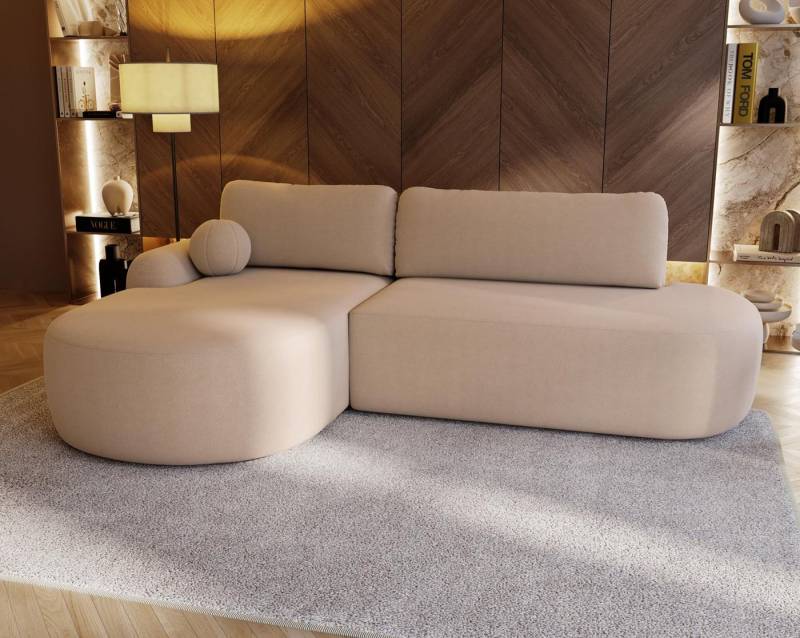 Compleo Ecksofa Luxus Ecksofa, gemütliches, Designer Ecksofa, rundes Design, Ecksofa boucle 271 cm breit von Compleo