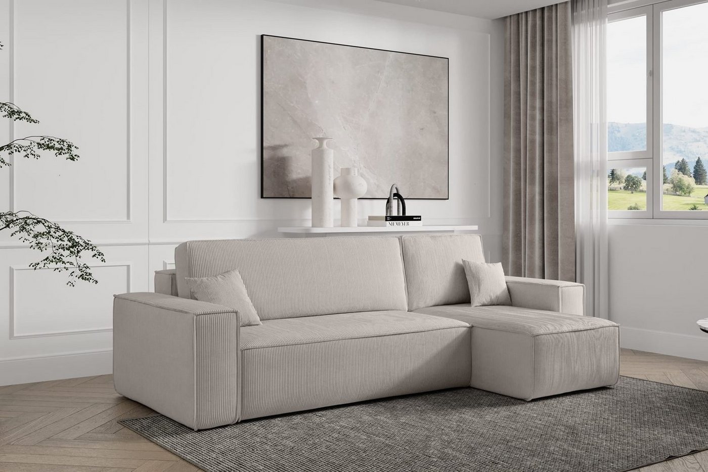 Compleo Ecksofa TOKYO, L-form Ecke, mit universelle Ottomane und Schlaffunktion, Cord, Breite 244 cm, mit Bettkasten, Modern Wohnzimmer von Compleo