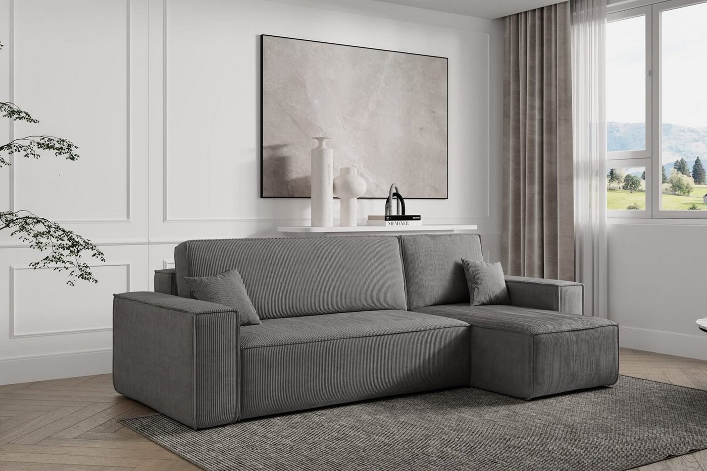 Compleo Ecksofa TOKYO, L-form Ecke, mit universelle Ottomane und Schlaffunktion, Cord, Breite 244 cm, mit Bettkasten, Modern Wohnzimmer von Compleo