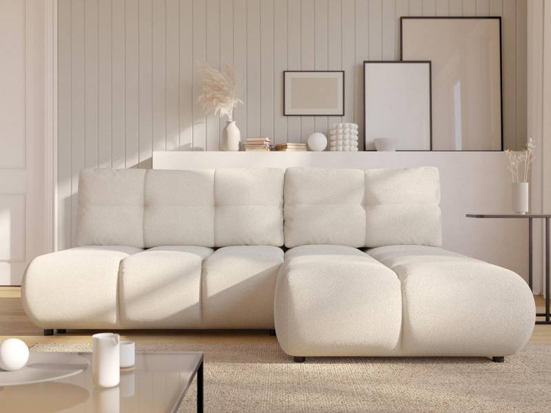 Compleo Ecksofa kleine räume, Modern Eckcouch mit Bettkasten VETTO, Breite: 230 cm, Teddy-Boucle von Compleo
