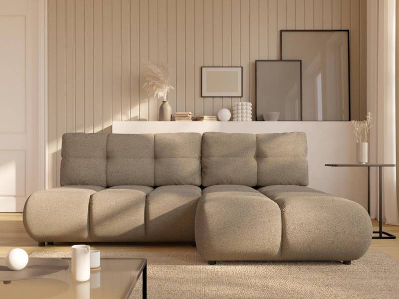 Compleo Ecksofa kleine räume, Modern Eckcouch mit Bettkasten VETTO, Breite: 230 cm, Teddy-Boucle von Compleo