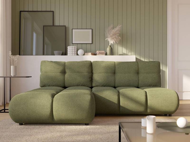 Compleo Ecksofa kleine räume, Modern Eckcouch mit Bettkasten VETTO, Breite: 230 cm, Teddy-Boucle von Compleo