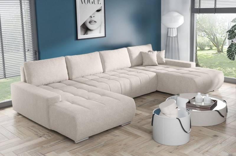 Compleo Ecksofa mit Schlaffunktion aus Velourstoff MONA, mit Bettkasten, U-form, Breite: 350 cm, Modern Wohnzimmer von Compleo