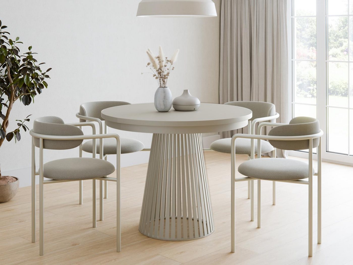 Compleo Esstisch rund Ausziehbar Ø: 120 cm, Modern Esstisch mit Lamellen DAST von Compleo