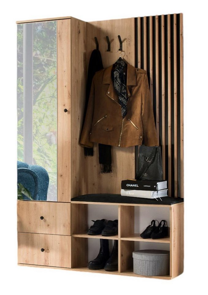 Compleo Garderoben-Set BORDO, Garderobenschrank mit Spiegel, Kleiderbügel und zwei Schubladen, Schuhregal für den Flur von Compleo