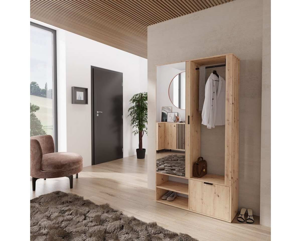 Compleo Garderoben-Set DECO, mit Kleiderstange und Spiegel, große Speicherkapazität, Lamellen, Loft stil von Compleo