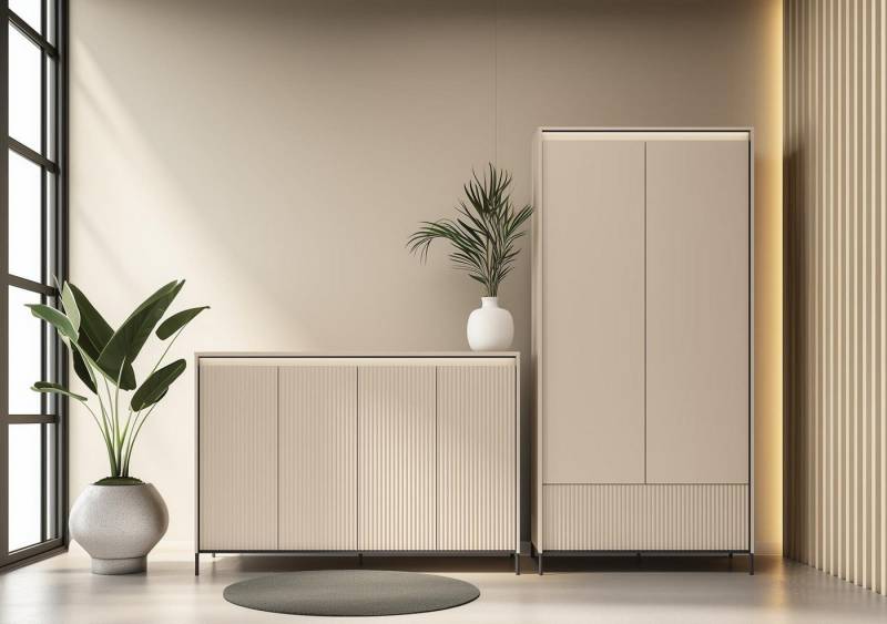 Compleo Garderoben-Set Kleiderschrank und Kommode, Elegant Design, mit geriffelter Front von Compleo