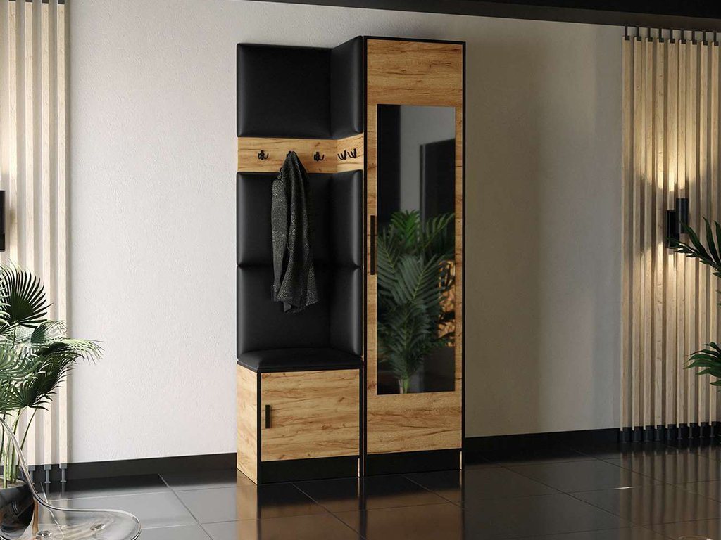 Compleo Garderoben-Set MALTI (Schuhschrank, Schrank, 5 x Kleiderhakenbrett, Polster-Paneel), Modernes Möbelset von Compleo