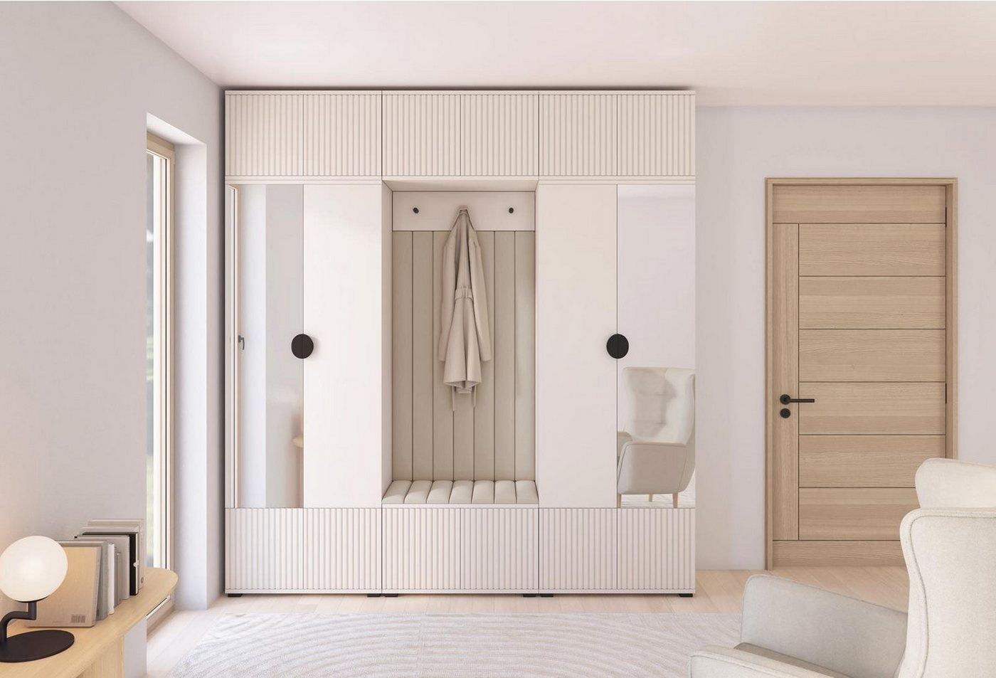 Compleo Garderoben-Set mit Sitzbank Kaschmir, Garderobenschrank mit Lamellen, Spiegel als option Compleo Garderoben-Set mit Sitzbank Kaschmir, Garderobenschrank mit Lamellen, Spiegel als option von Compleo