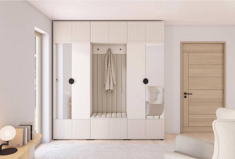 Compleo Garderoben-Set mit Sitzbank Kaschmir, Garderobenschrank mit Lamellen, Spiegel als option von Compleo