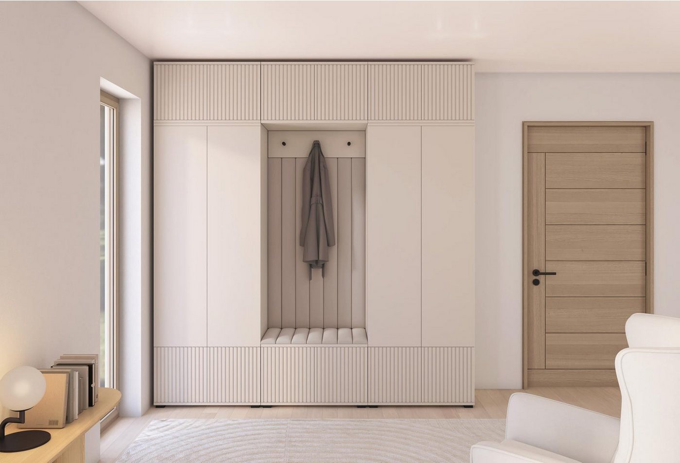 Compleo Garderoben-Set mit Sitzbank Kaschmir, Garderobenschrank mit Lamellen, Spiegel als option Compleo Garderoben-Set mit Sitzbank Kaschmir, Garderobenschrank mit Lamellen, Spiegel als option von Compleo