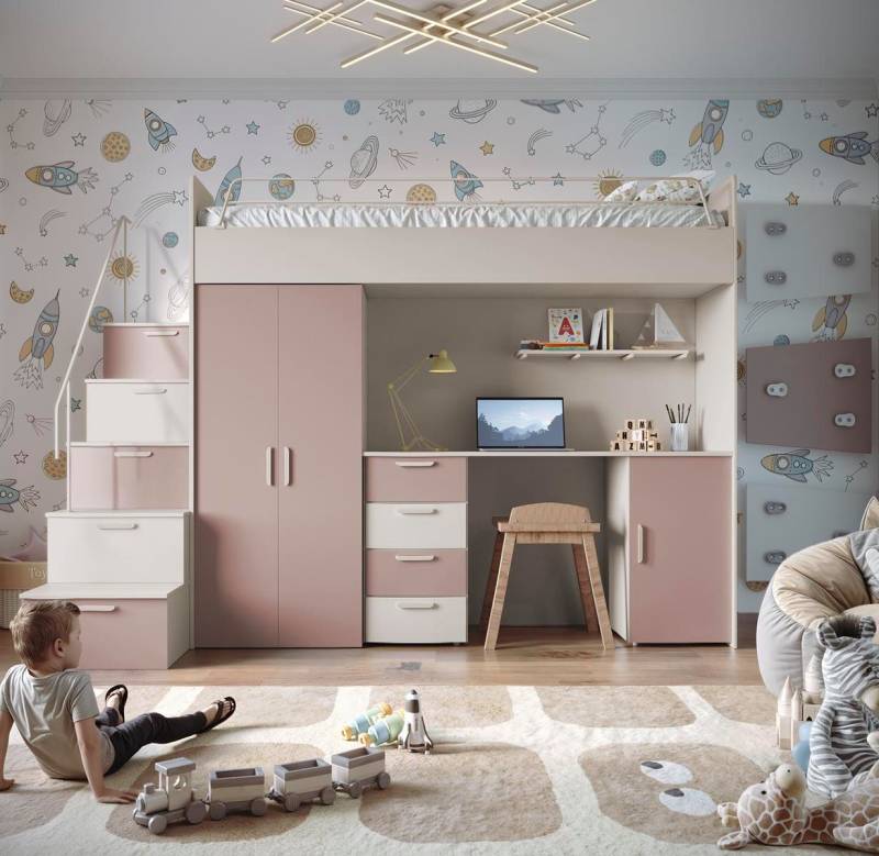 Compleo Jugendbett mit Arbeitsbereich Hochbett, Modern Kinderzimmer STARS von Compleo