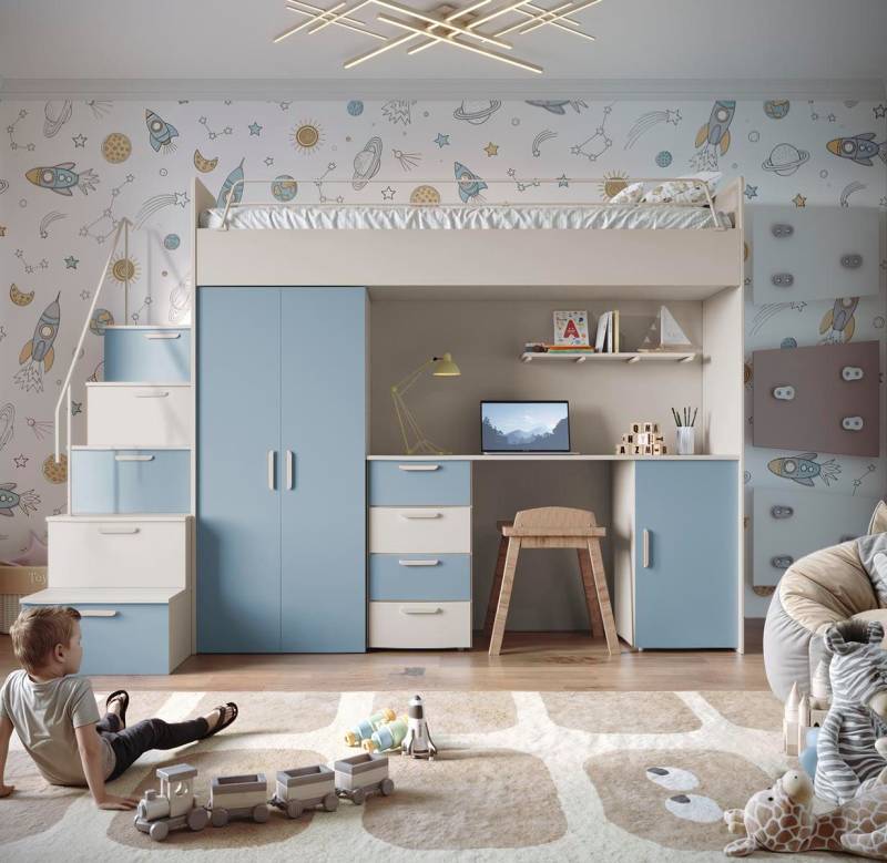 Compleo Jugendbett mit Arbeitsbereich Hochbett, Modern Kinderzimmer STARS von Compleo