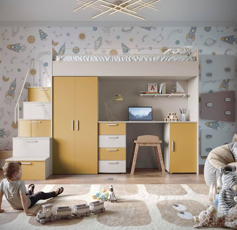 Compleo Jugendbett mit Arbeitsbereich Hochbett, Modern Kinderzimmer STARS von Compleo