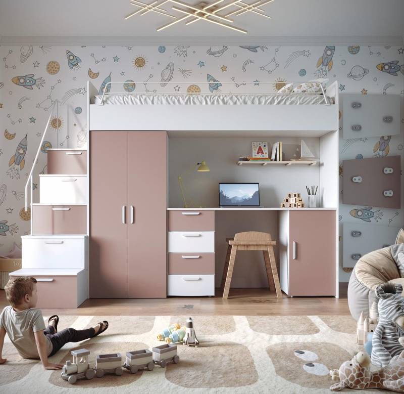 Compleo Jugendbett mit Arbeitsbereich Hochbett, Modern Kinderzimmer STARS von Compleo