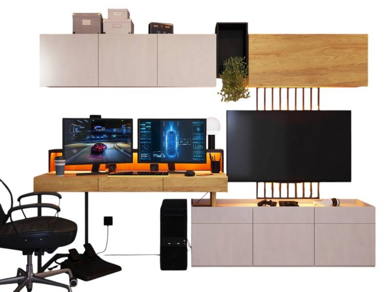Compleo Jugendzimmer-Set mit LED-Beleuchtung, Designer-7-set, TEEN FLEX, (Schreibtisch,Aufsatz, Hängeschrank, Kommode) von Compleo
