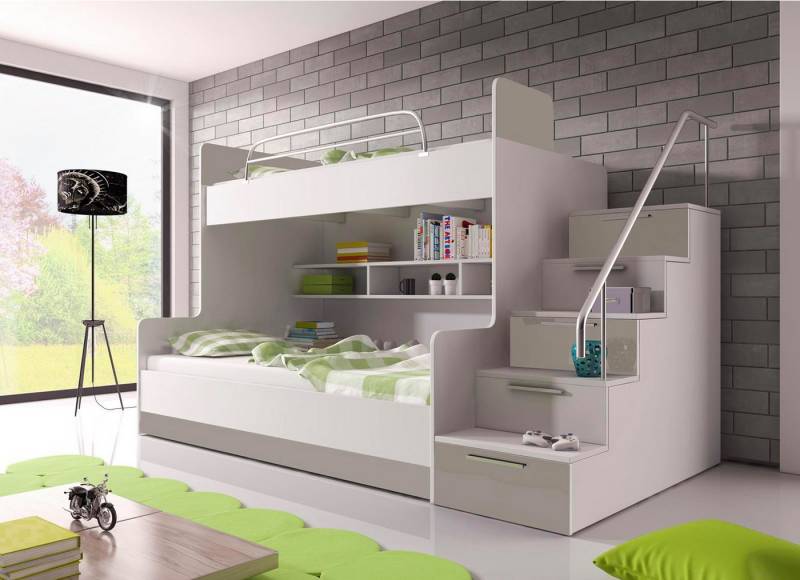 Compleo Kinderbett Etagenbett Hochbett, 90x200 cm mit Treppe, Ohne Matratze, Kinderzimmer, Jugendzimmer von Compleo
