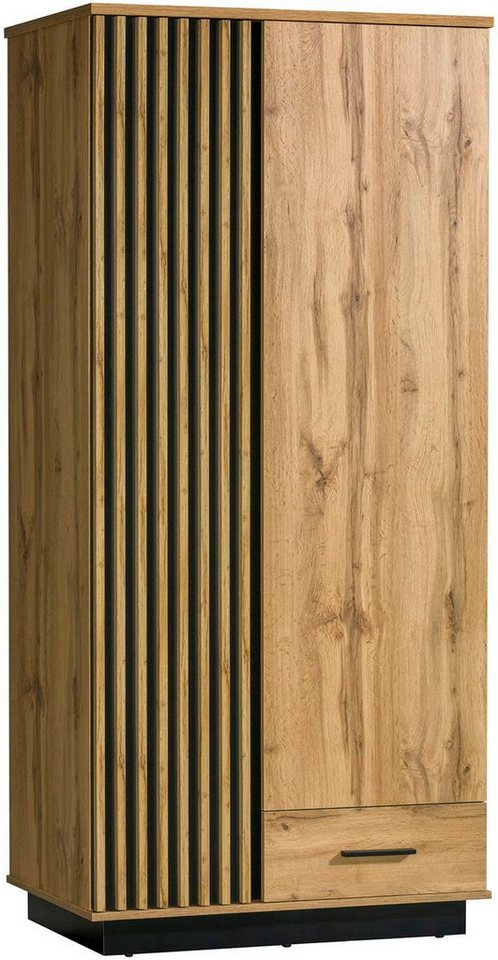 Compleo Kleiderschrank eiche wotan/schwarz, zwei Türen und 1 Schublade PUCCI gerifflete Front von Compleo