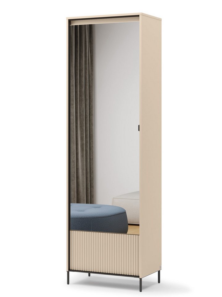 Compleo Kleiderschrank mit Spiegel, Modern Schrank Beige mit LED Beleuchtung von Compleo