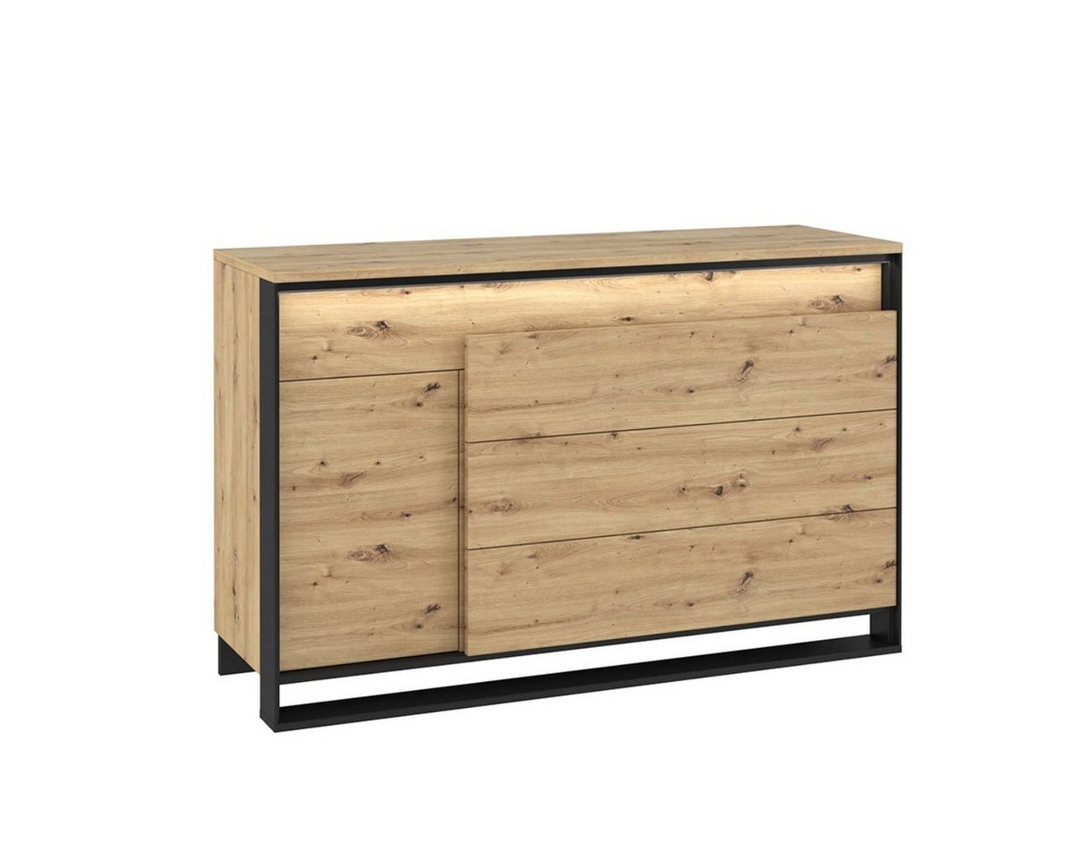 Compleo Kommode LIMA Sideboard mit 4 Schubladen, Mehrzweckschrank mit LED-Beleuchtung von Compleo