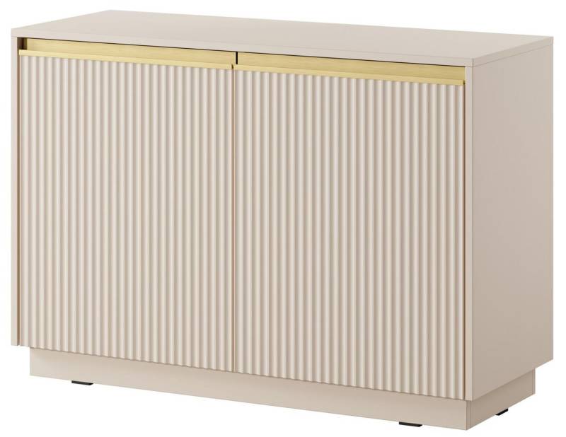 Compleo Kommode mit 2Türen, Rillenstruktur, Gold Griffe GLAM von Compleo