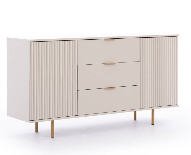 Compleo Kommode mit gerifflete Front, 2 Drehtüren und 3 Schubladen NUBIA, Gold Griffe Compleo Kommode mit gerifflete Front, 2 Drehtüren und 3 Schubladen NUBIA, Gold Griffe von Compleo