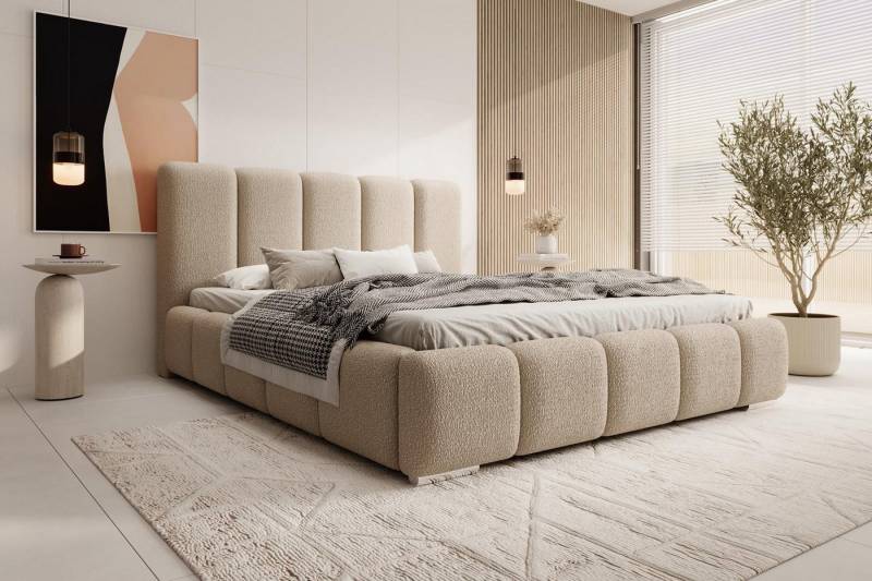 Compleo Polsterbett BUBBLE Boucle, Leistenlattenrost aus Holz 120/140/160/180/200 cm, Designer Polsterbett von Compleo