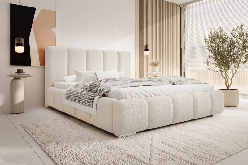Compleo Polsterbett BUBBLE Boucle, Leistenlattenrost aus Holz 120/140/160/180/200 cm, Designer Polsterbett von Compleo