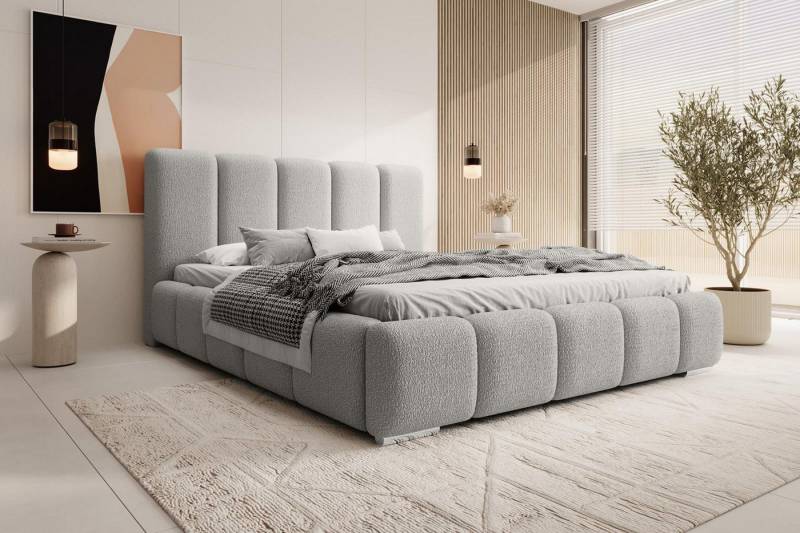 Compleo Polsterbett BUBBLE Boucle, Leistenlattenrost aus Holz 120/140/160/180/200 cm, Designer Polsterbett von Compleo